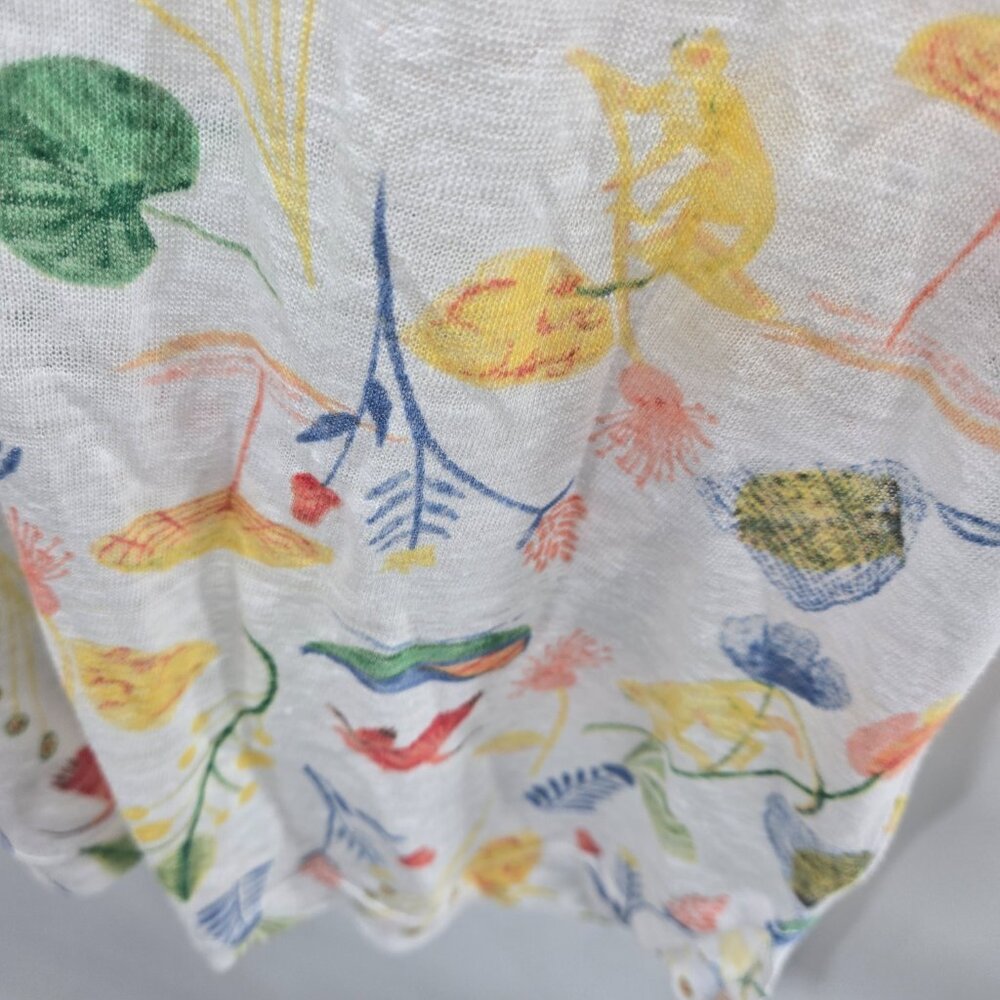Joie White 100% Linen Tropical Print Monkey Pullover Cap Sleeve Top Small - Picture 4 of 10